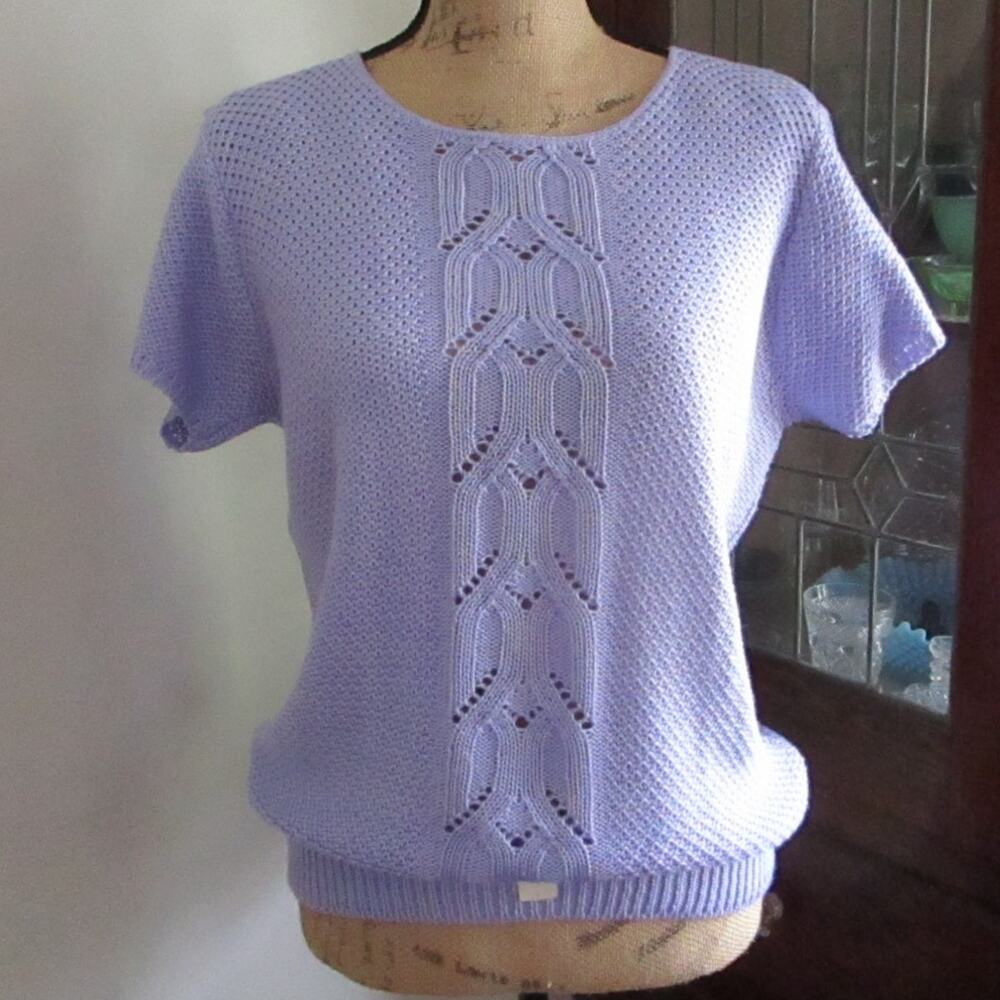 Vintage Cristin Stevens Lilac Knit Short Sleeve Sweater USA - Picture 4 of 16